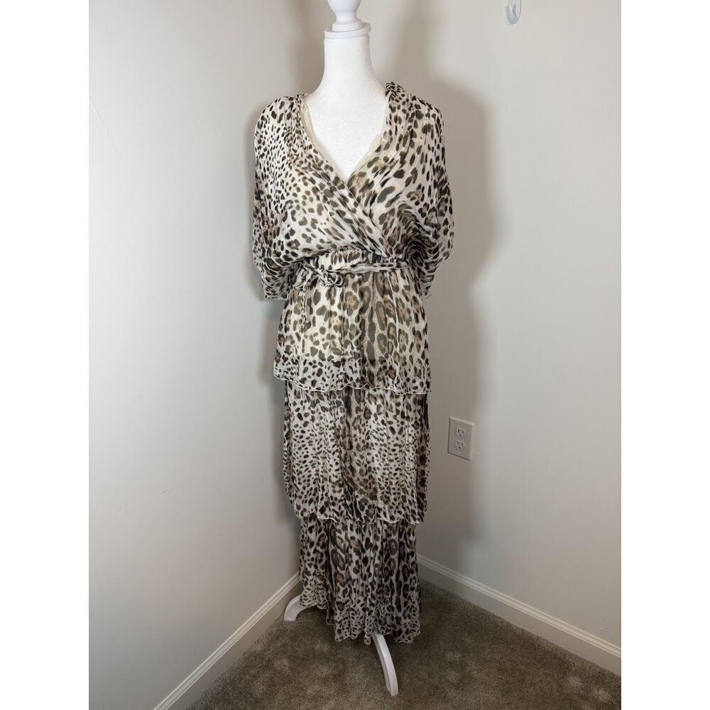 Milio Milano Cheetah Print Tiered Ruffle Dress Size Small Made in Italy Midi